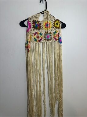 Target Crochet Halter Tunic Top - Cream with Bright Floral Accents
